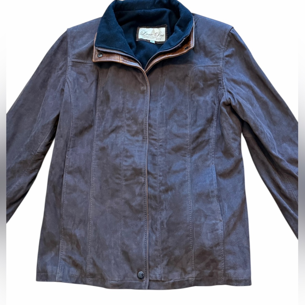 Lone Pine 100% Leather Suede Lambskin Brown Field Jacket Coat Made USA Leather